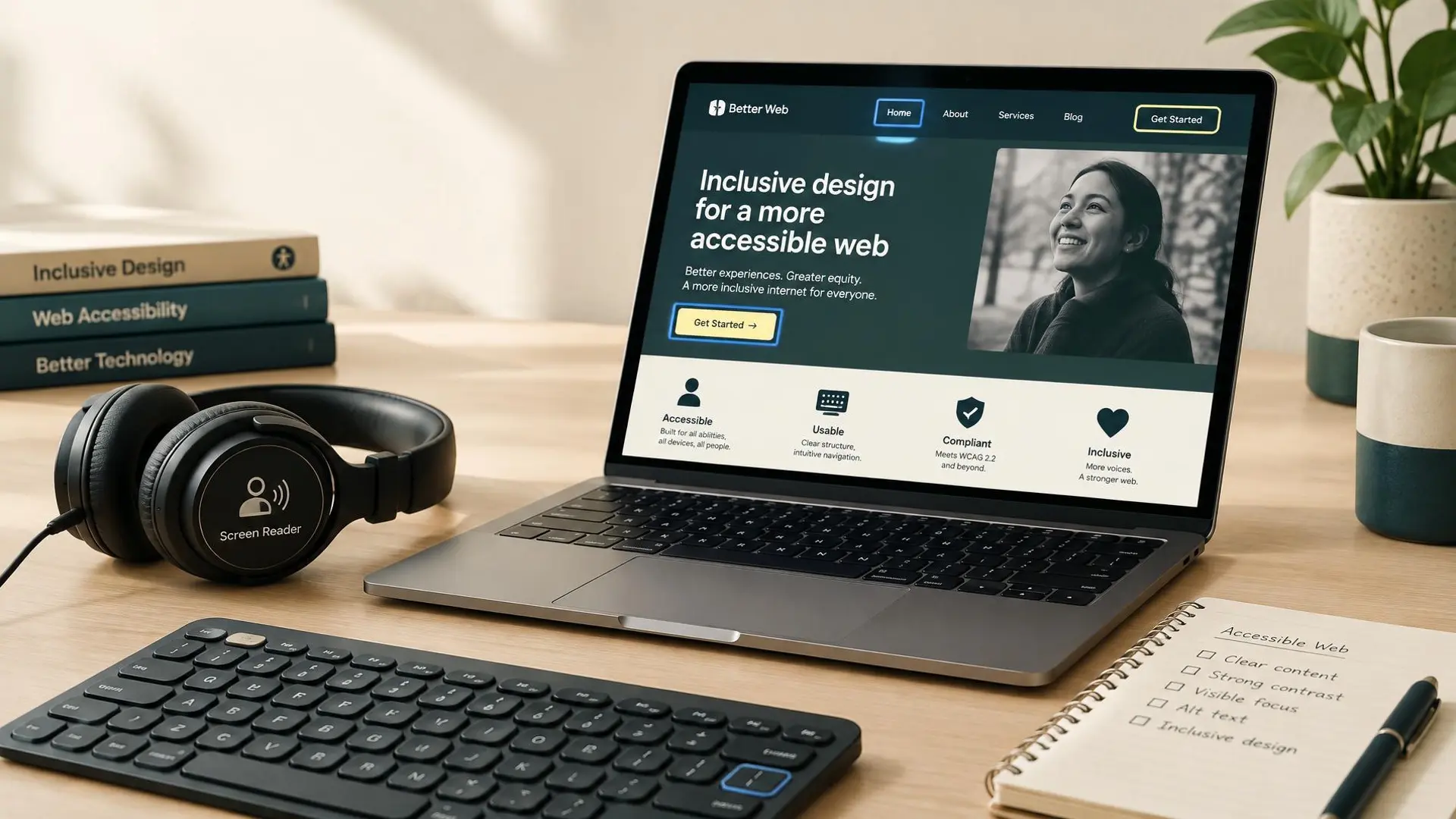 Espacio de trabajo digital accesible que representa el diseño de un sitio web compatible con la ADA